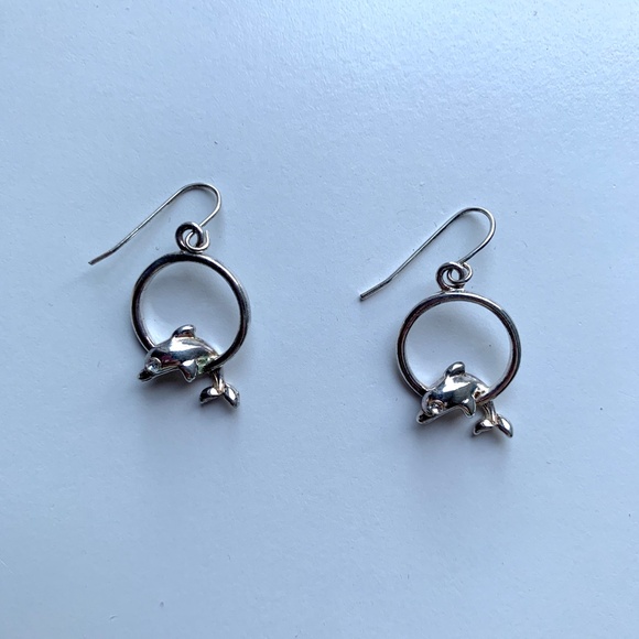 925 Sterling Silver Dolphin Pin/Charm with Silver-Tone Dolphin Earrings - Picture 7 of 10